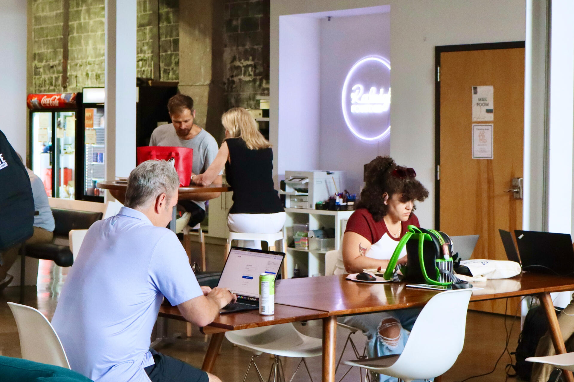 A group of people in a coworking space